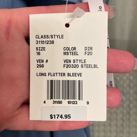 BNWT- David’s Bridal Flutter Sleeve Bridesmaid Dress with Cascade : Steel Blue - Picture 9 of 15